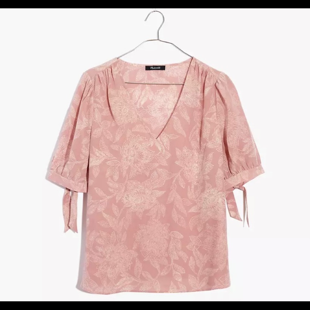 Madewell Silk V-neck Tie-Sleeve Top I’m Pindot Blooms